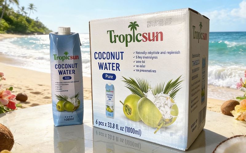 Hộp nước dừa nguyên chất TropicSun 1 lít và thùng 6 hộp